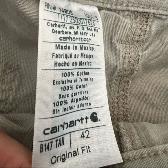 Men’s Carhartt Carpenter Shorts Size 42 Khaki Beige Chino Cargo Workwear - Picture 9 of 11